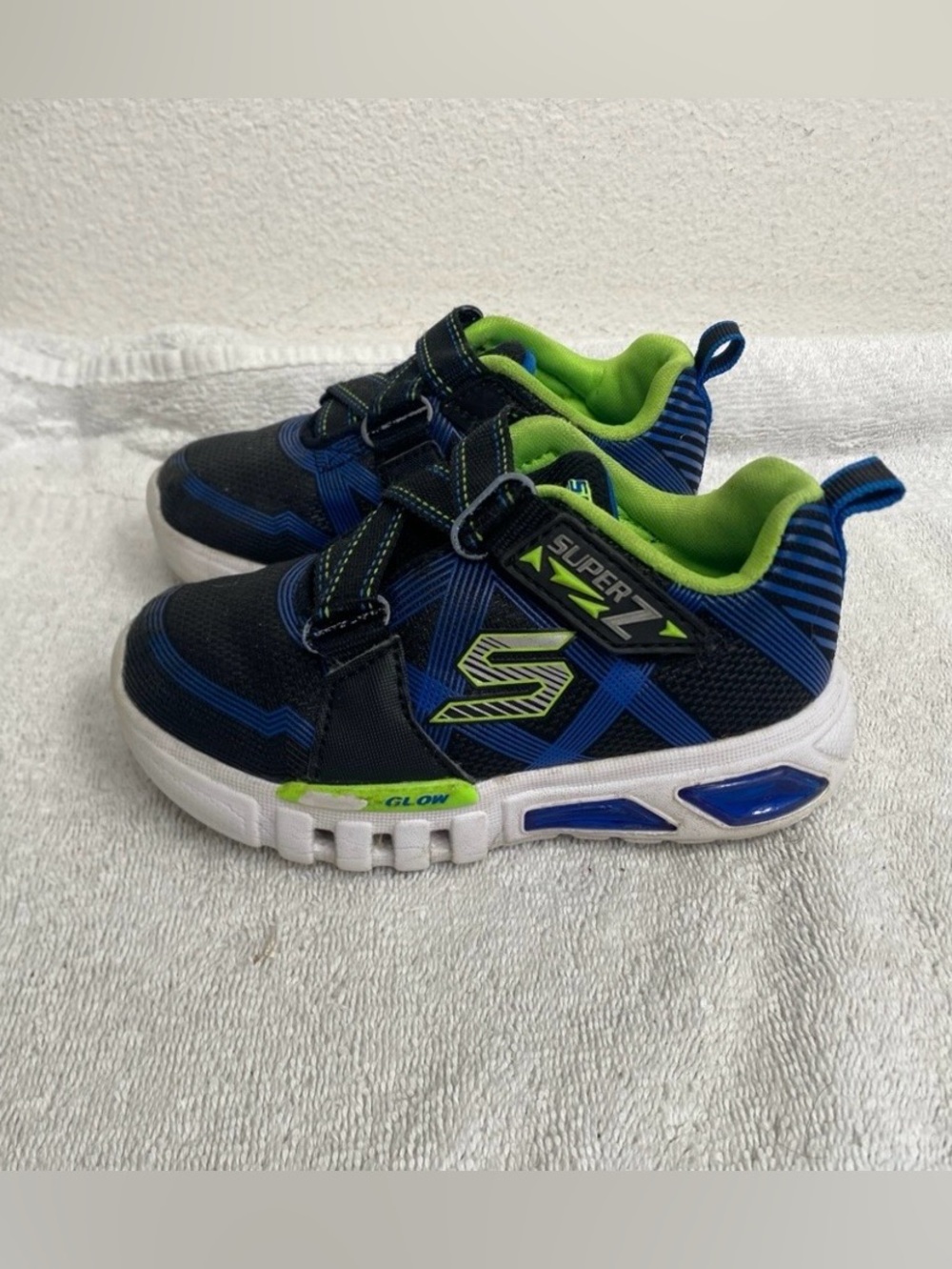 3/$25 Sketchers Toddler Boy Blue Black Super Z Velcro Sneakers Size 8 Casual